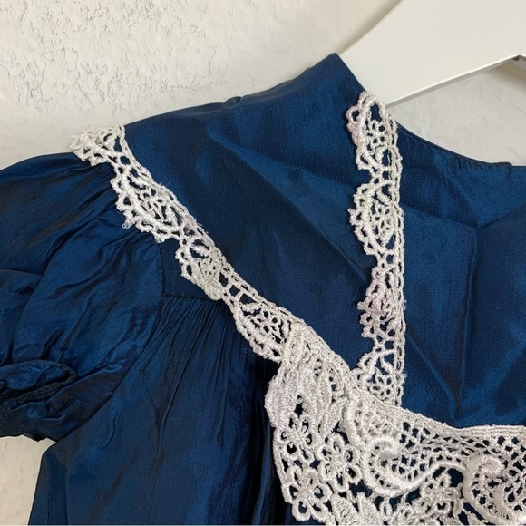 Vintage Jessica McClintock Gunne Sax Baby Taffeta Dress Big Collar Lace - Picture 4 of 17